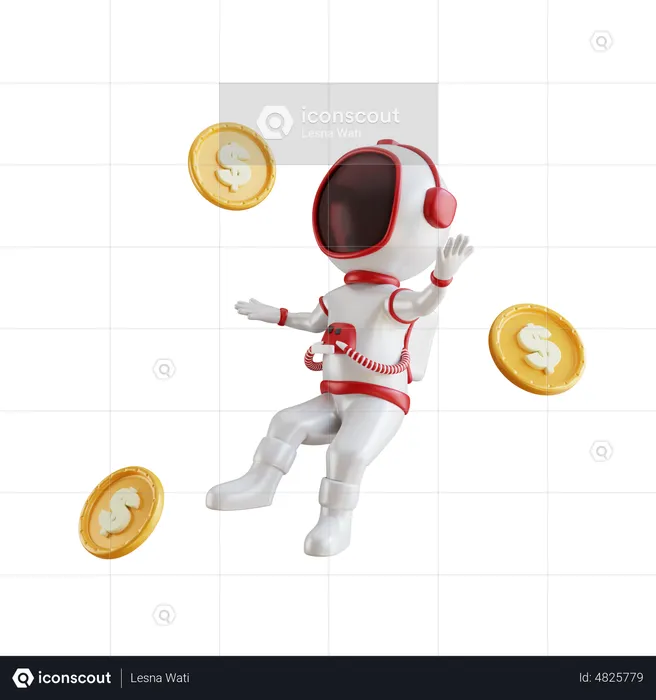 Wealthy Astronaut with money  3D Illustration