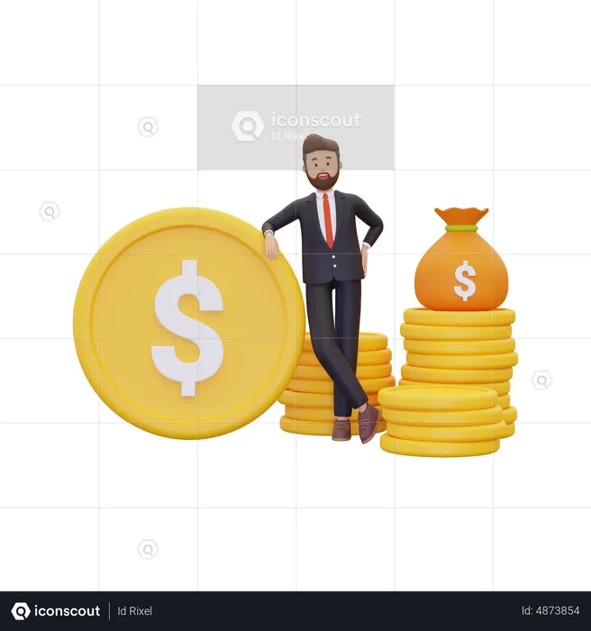 Wealthy investor with profit money  3D Illustration
