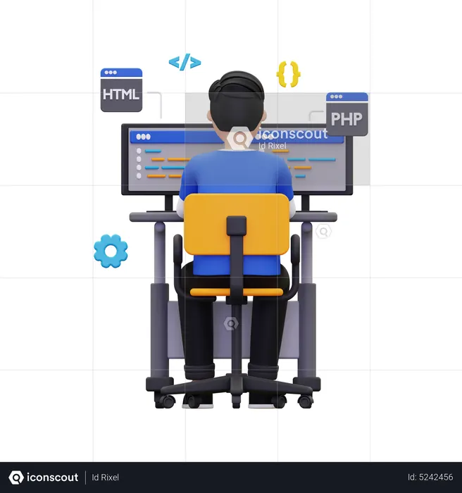 Web developer working on project  3D Illustration