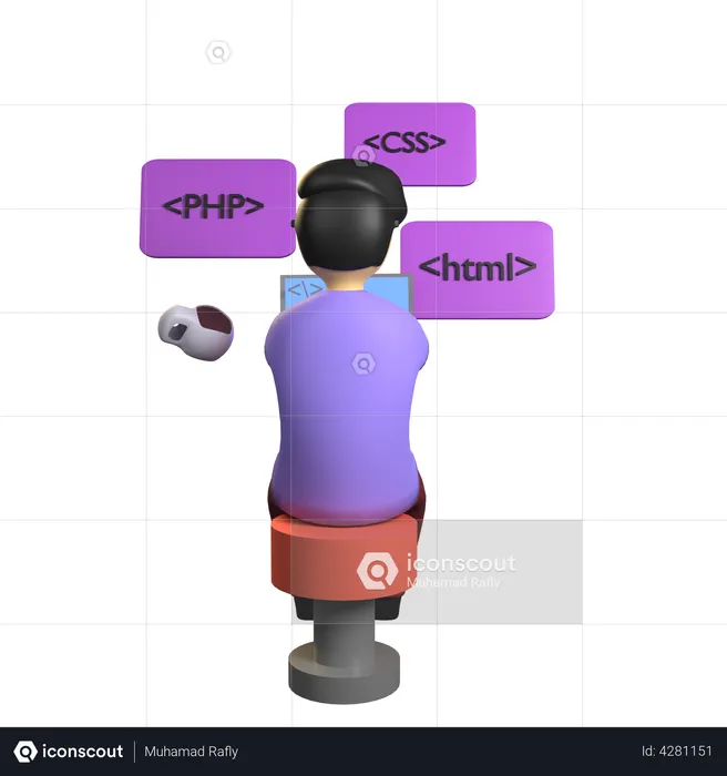 Web Developer working on project  3D Illustration