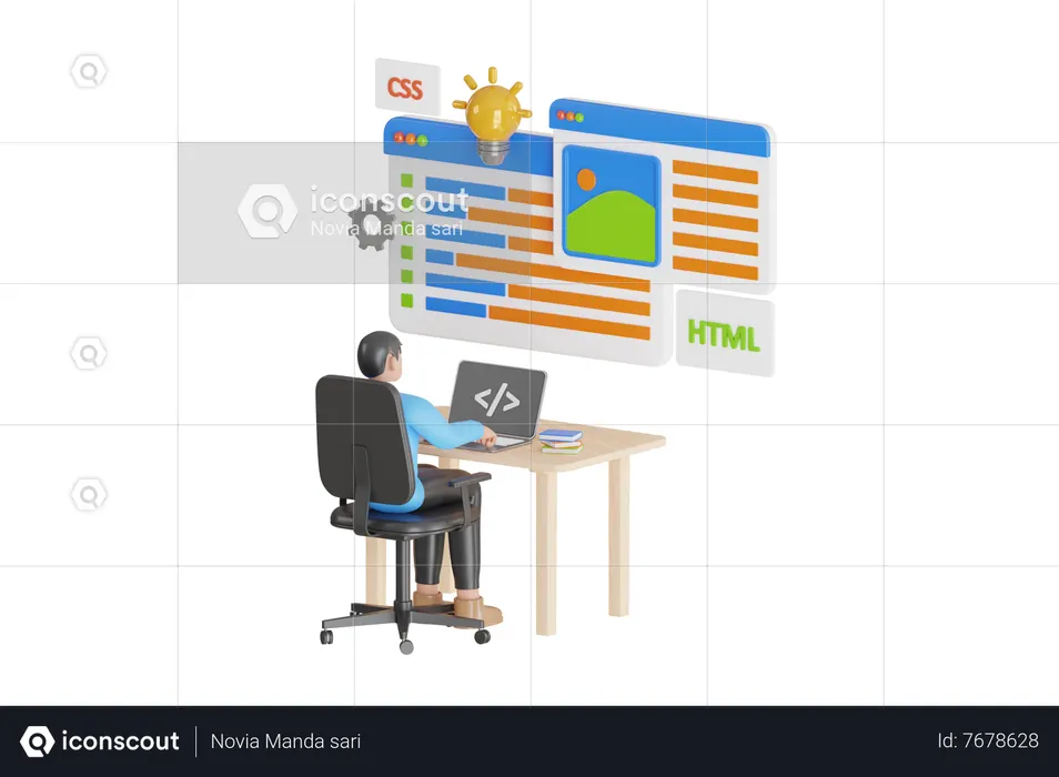 Web development and coding  3D Illustration