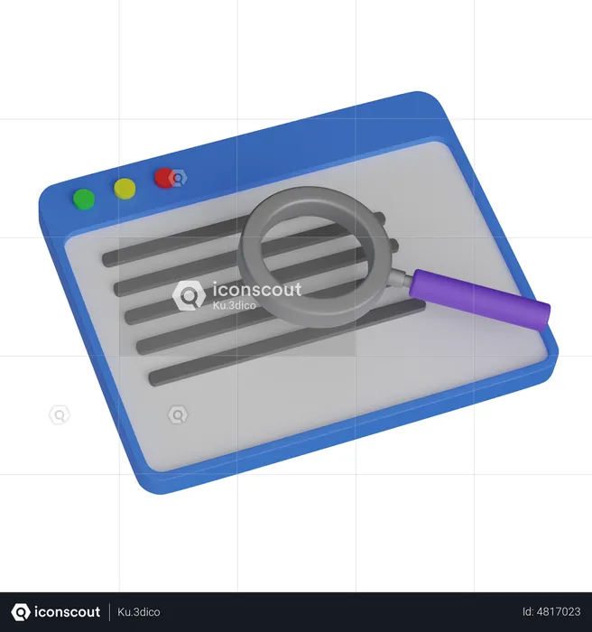 Web Page With Magnifying Glass  3D Icon