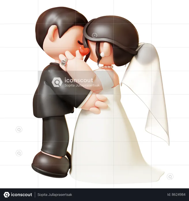 Wedding Couple Kissing  3D Illustration