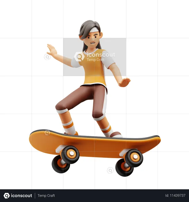 Weibliche Spieler spielen Skateboard  3D Icon