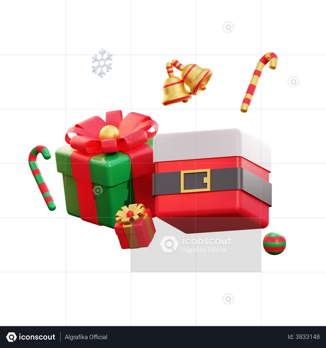 Weihnachten Santa Geschenkbox und Süßigkeiten  3D Illustration