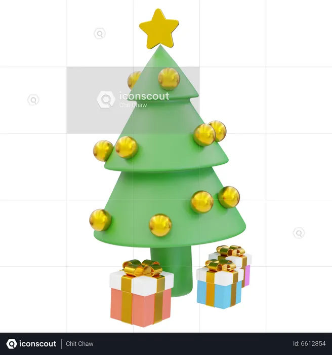 Weihnachtsbaum und Geschenk  3D Icon