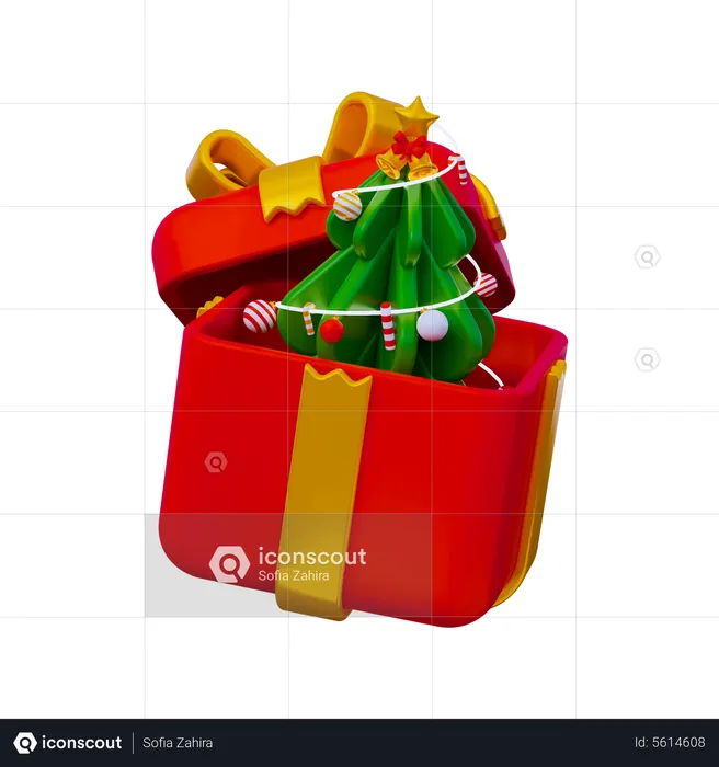 Weihnachtsgeschenk mit Baum  3D Icon