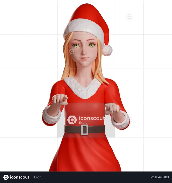 Santa Girl Pointing Schriftart  3D Illustration