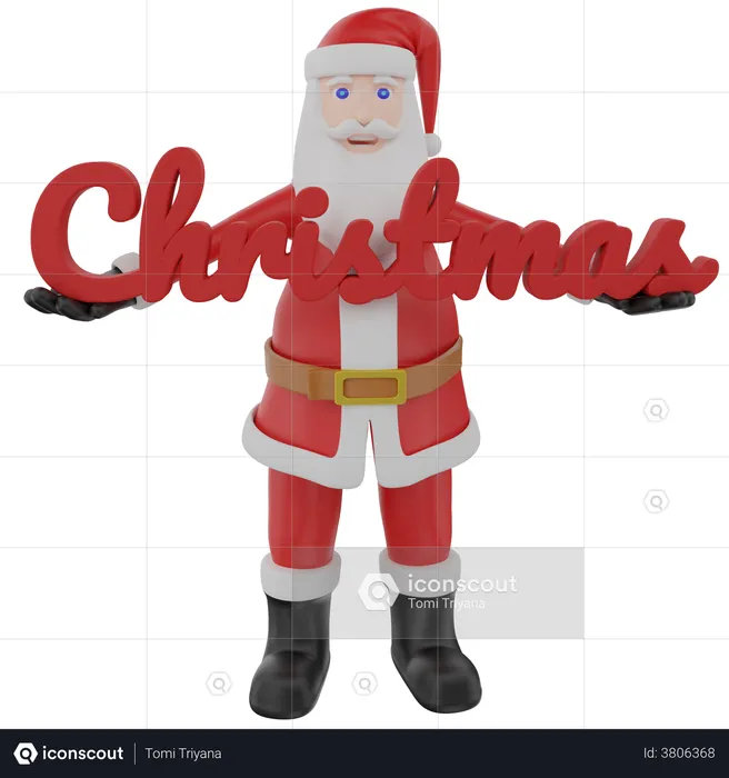 Weihnachtsmann mit großem Weihnachtstext  3D Illustration