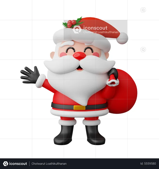 Weihnachtsmann mit Geschenktüte  3D Icon