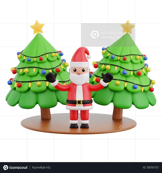 Weihnachtsmann und Weihnachtskiefer  3D Icon