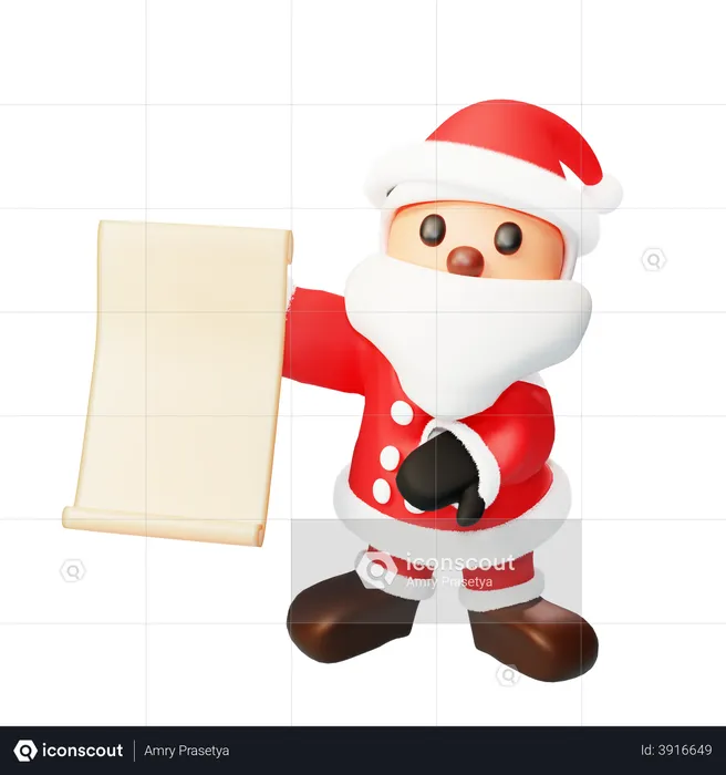 Der Weihnachtsmann zeigt eine Geschenkeliste  3D Illustration