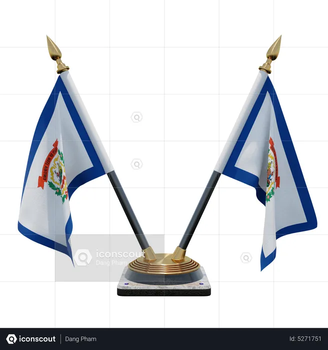 West Virginia Double (V) Desk Flag Stand Flag 3D Icon