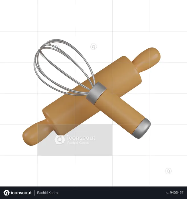 Whisk and rolling pin  3D Icon