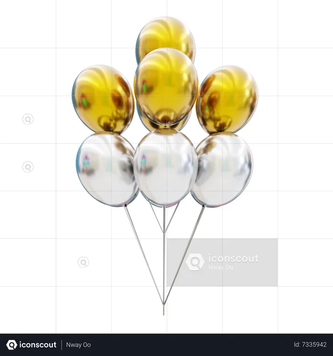 White and gold balloons bunch  3D Icon