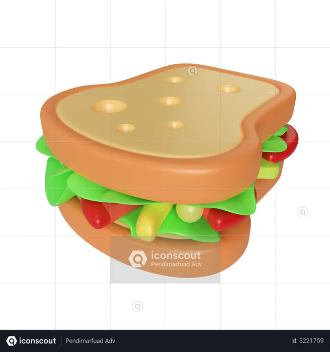 White Bread Sandwich  3D Icon