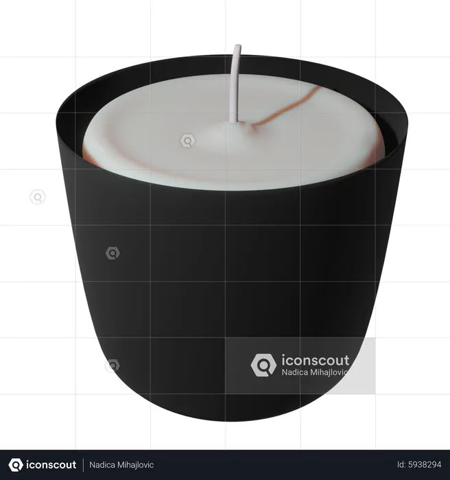 White Candle In Black Holder  3D Icon