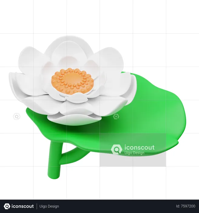 White Lotus Flower  3D Icon