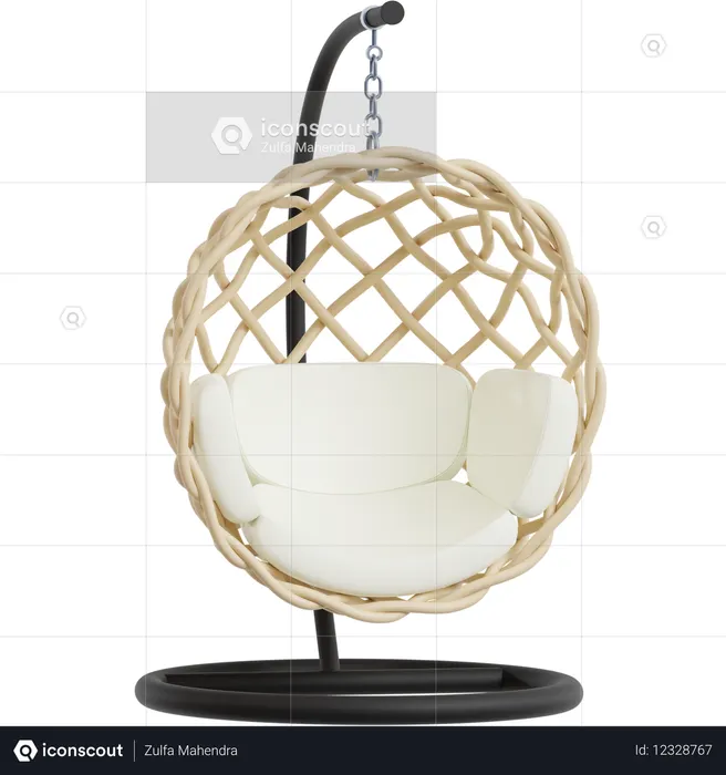 Wicker Egg Chair with Cushion  3D Icon