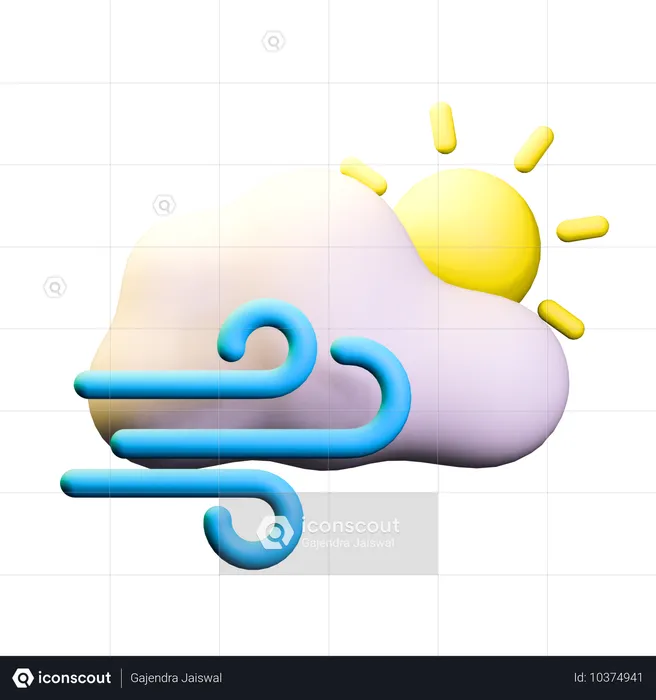 Wind Cloudy Day Weather  3D Icon