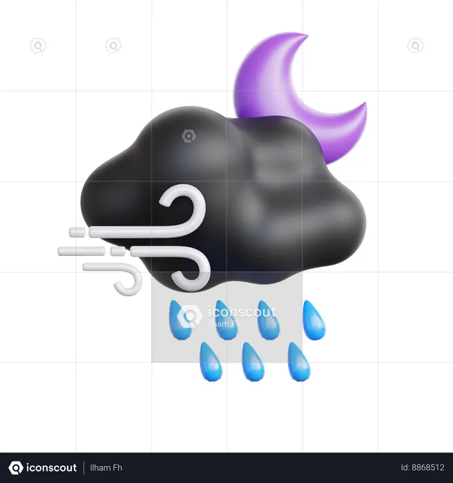 Wind Rainy Night  3D Icon