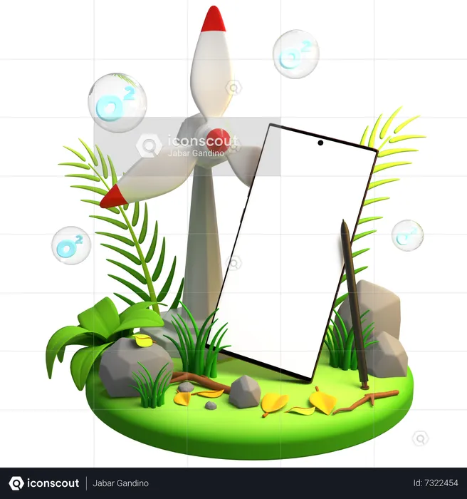 Wind Turbine Mobile Mockup  3D Illustration