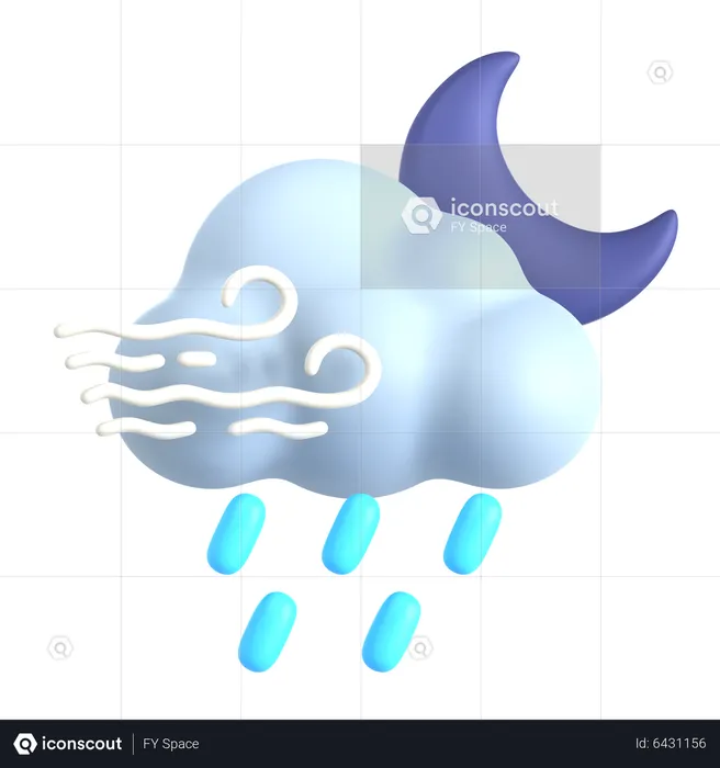 Windiger Regen in der Nacht  3D Icon