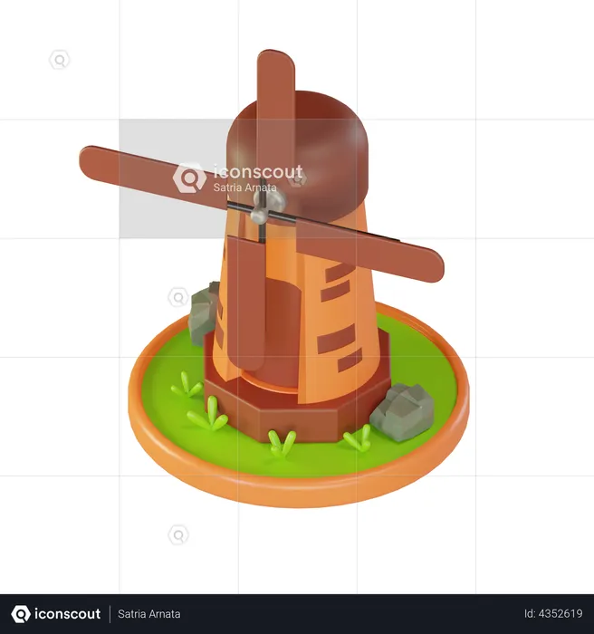 Windmill House  3D Illustration