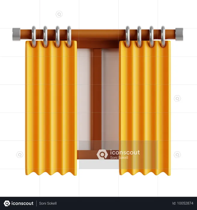 Window with Curtain  3D Icon