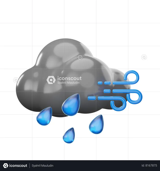 Windy Drizzle Cloud  3D Icon