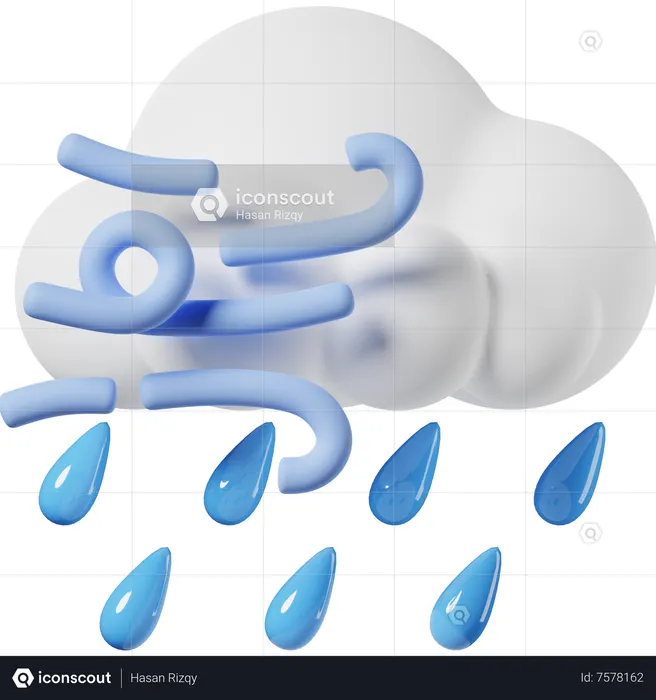 Windy Drizzling  3D Icon