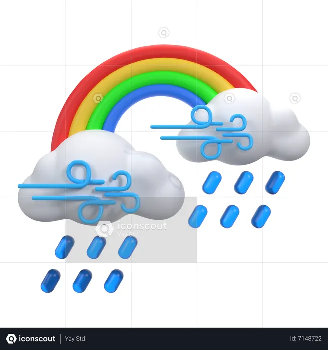 Windy Drizzling With Rainbow  3D Icon