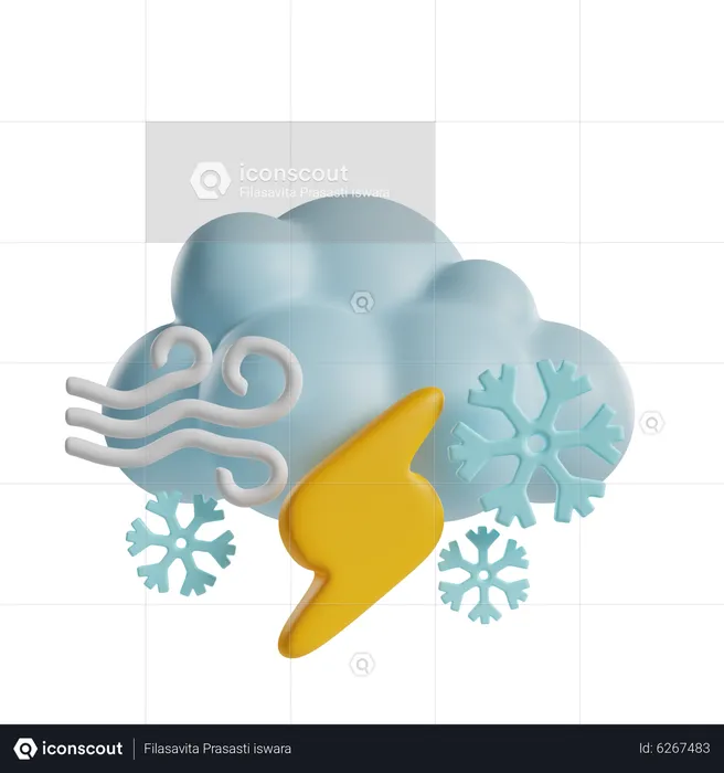 Windy Lightining Snow Day  3D Icon