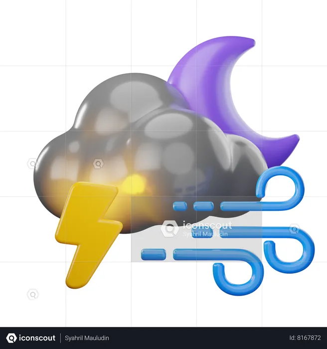 Windy Lightning At Night  3D Icon