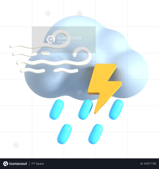 Windy Lightning Rain  3D Icon