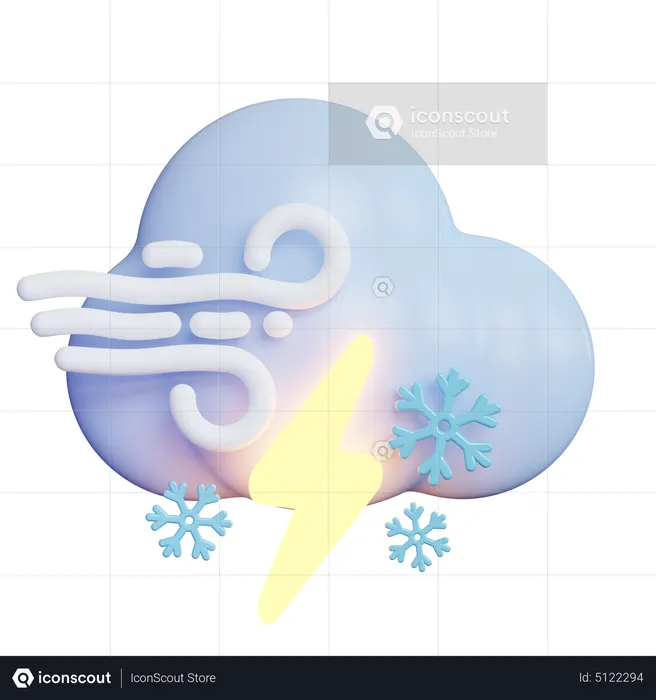 Windy Lightning Snow Cloud  3D Icon