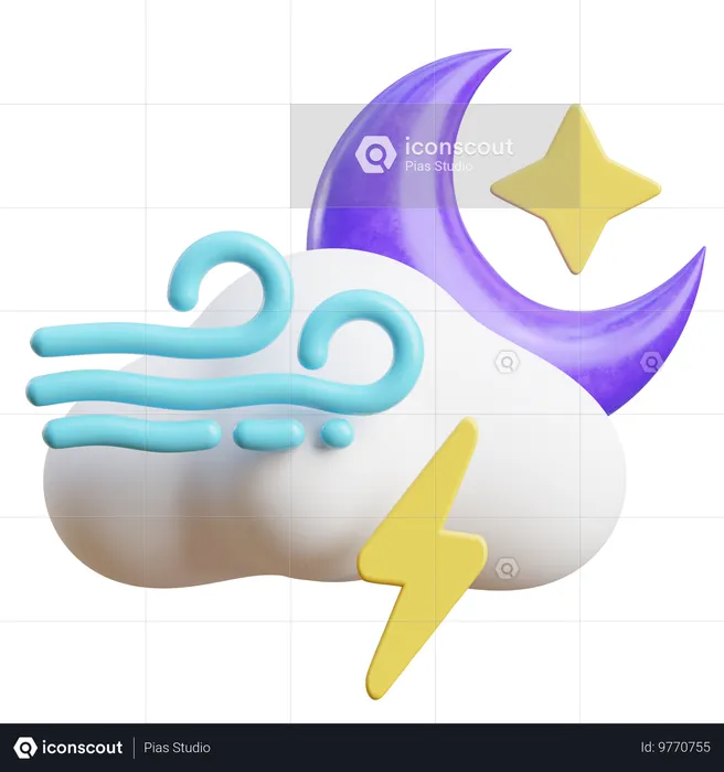 Windy Night Lightninig Cloud  3D Icon