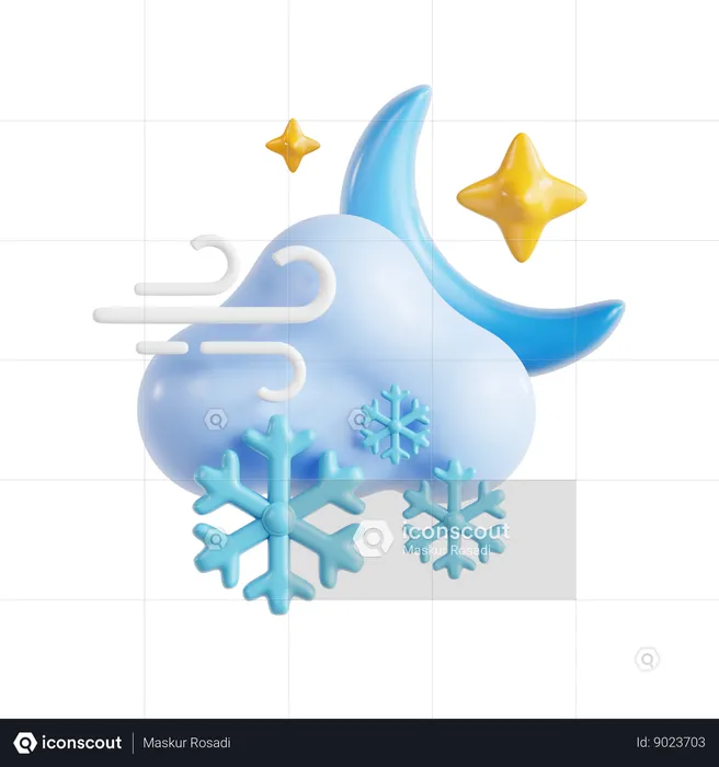 Windy Night Snow Cloud  3D Icon