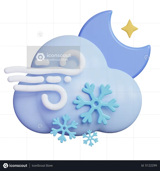 Windy Night Snow Cloud  3D Icon