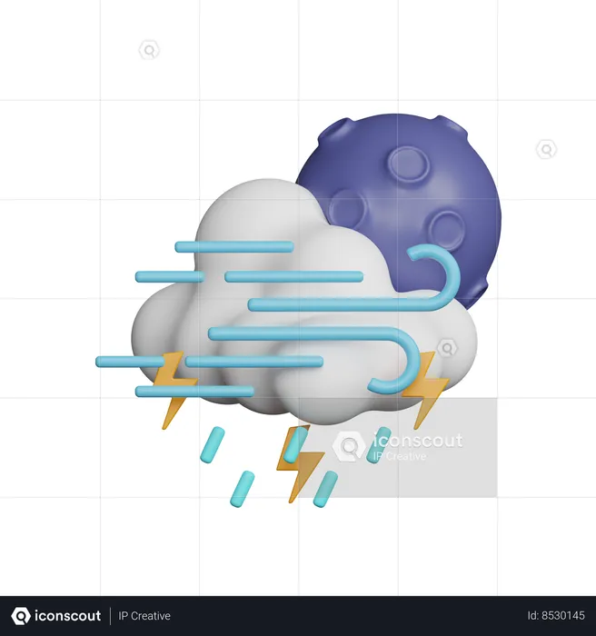 Windy Rain Thunder at Night  3D Icon