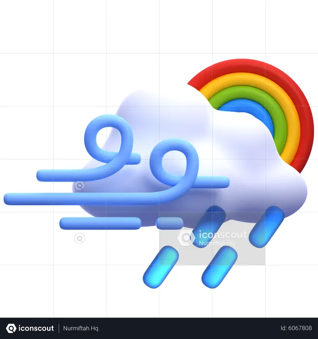Windy Rain With Rainbow  3D Icon