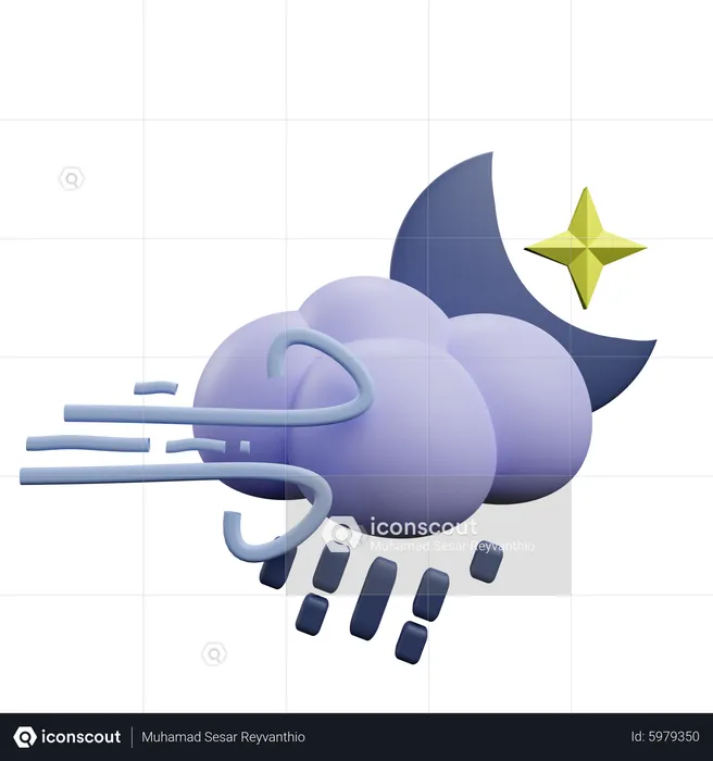 Windy rainy night  3D Icon