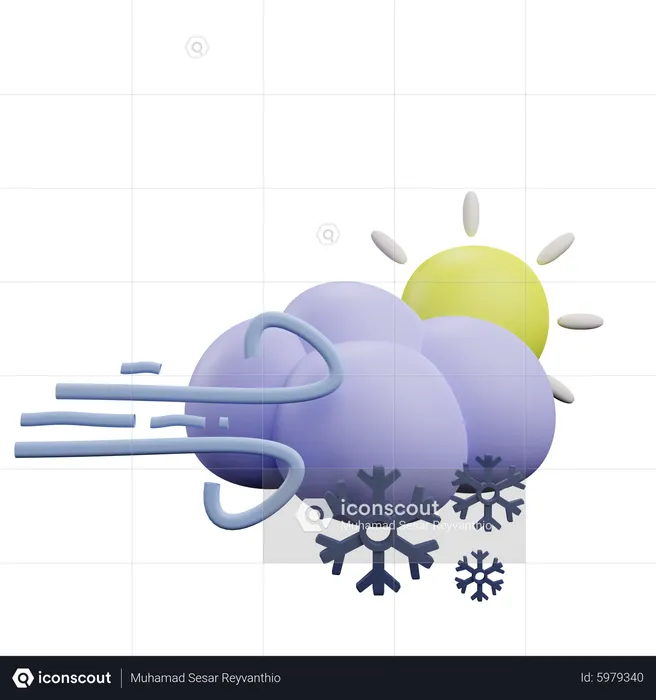 Windy snow cloud with sun  3D Icon