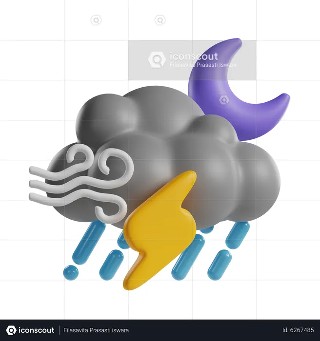 Windy Thunder Storm Night  3D Icon