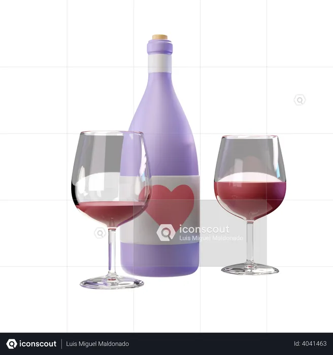 Wine and Glasses  3D Illustration