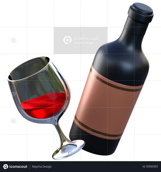 Wine Bottle And Glass  3D Icon