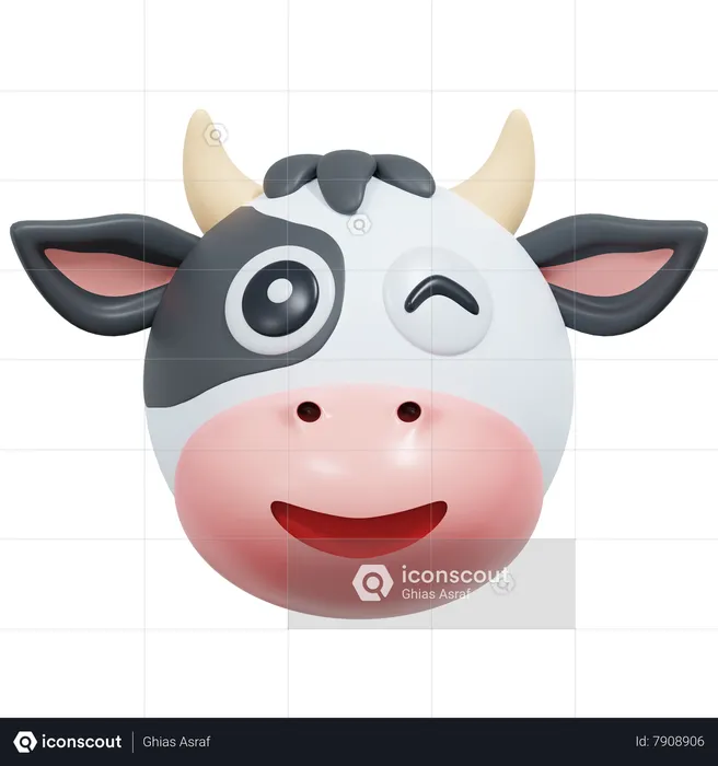Wink Eyes Cow Emoji 3D Icon