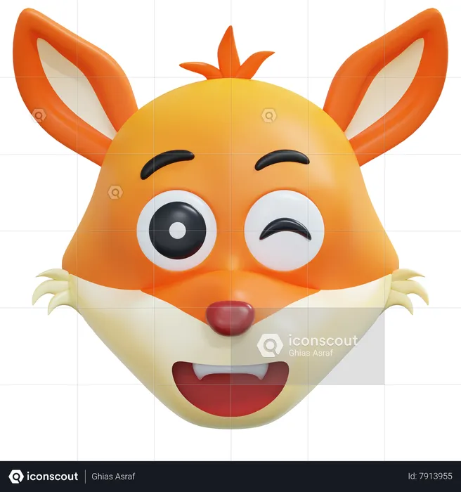 Wink Eyes Fox Emoticon Emoji 3D Icon