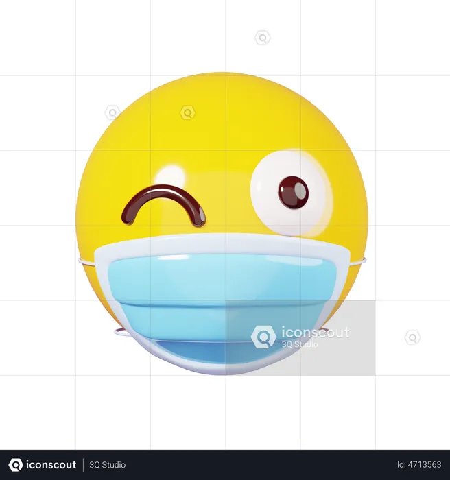 Wink In Mask Emoji Emoji 3D Illustration