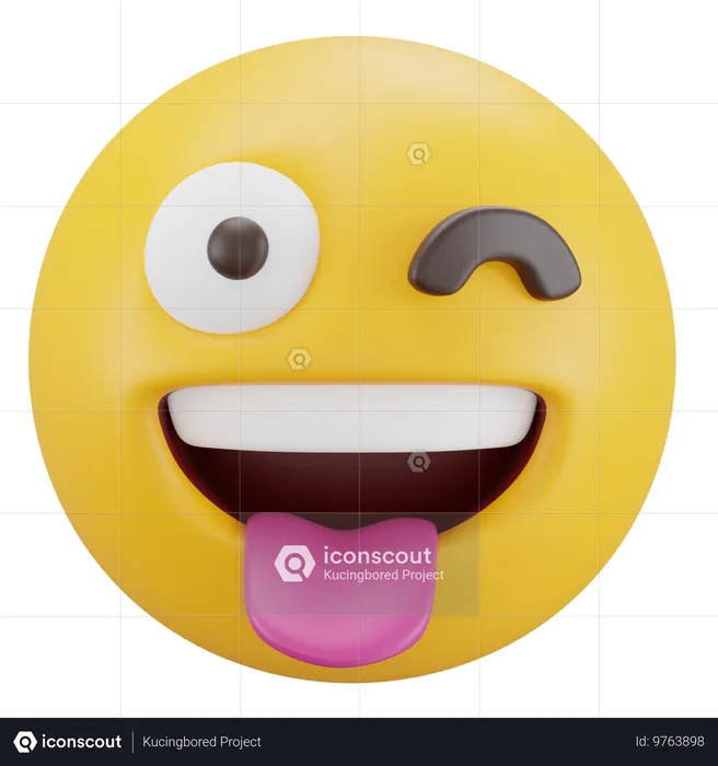 舌を出してウインクする顔 Emoji 3D Icon